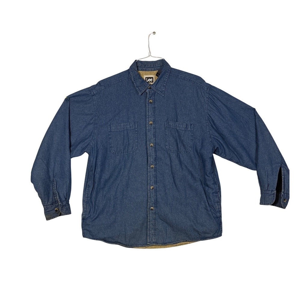 Lee Mens Sherpa Lined Denim Shirt Jacket Blue Long Sleeve HES0LRB Large